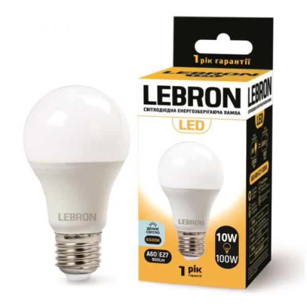 Лампа LED LEBRON L-A60, 10W, E27, 6500K, 900Lm