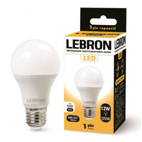 Лампа LED LEBRON L-A60, 12W, E27, 4100K, 1100Lm