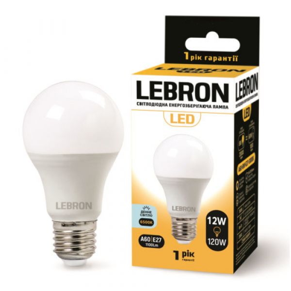 Лампа LED LEBRON L-A60, 12W, E27, 6500K, 1100Lm