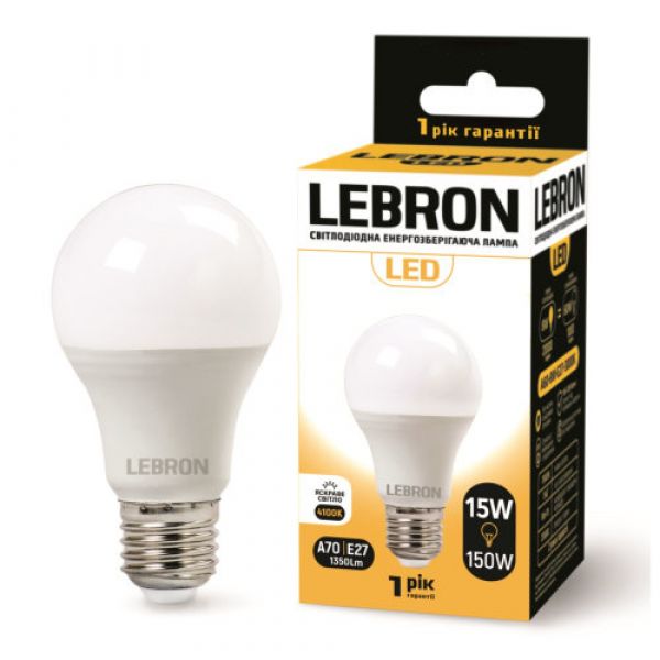 Лампа LED LEBRON L-A70, 15W, E27, 4100K, 1350Lm