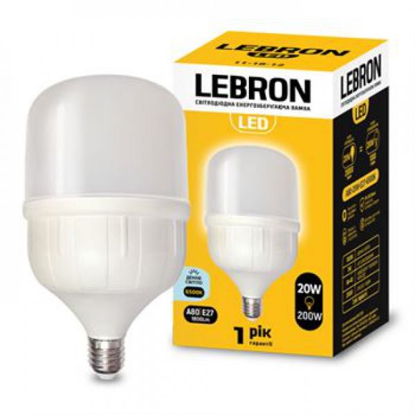 Лампа LED LEBRON L-A80, 20W, E27, 6500K, 1800Lm