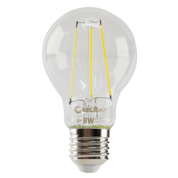 Лампа LED VELMAX V-FILAMENT-A60, 8W, E27, 4100K, 800LM