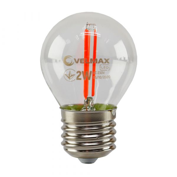 Лампа LED VELMAX V-FILAMENT-G45, 2W, E27, КРАСНАЯ, 200LM