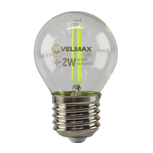 Лампа LED VELMAX V-FILAMENT-G45, 2W, E27, ЗЕЛЕНАЯ, 200LM