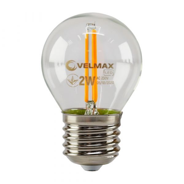 Лампа LED VELMAX V-FILAMENT-G45, 2W, E27, ОРАНЖЕВАЯ, 200LM