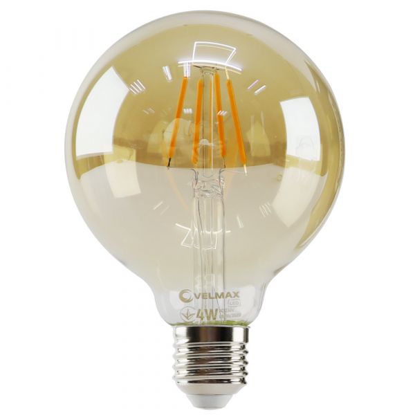 Лампа LED VELMAX V-FILAMENT-AMBER-G95, 4W, E27, 2200K, 400LM