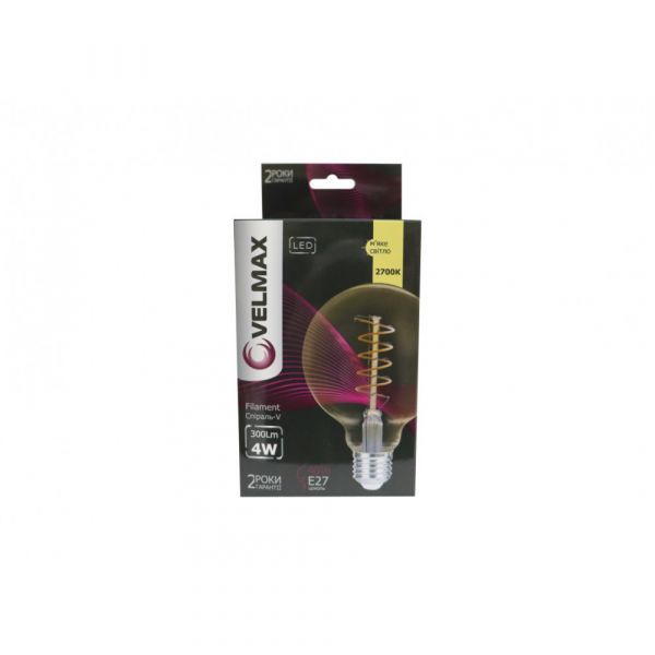 Лампа LED VELMAX V-FILAMENT-AMBER-G95-СПИРАЛЬ-V, 4W, E27, 2700K, 300LM