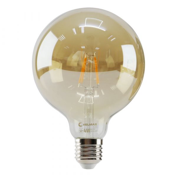 Лампа LED VELMAX V-FILAMENT-AMBER-G125, 4W, E27, 2200K, 400LM