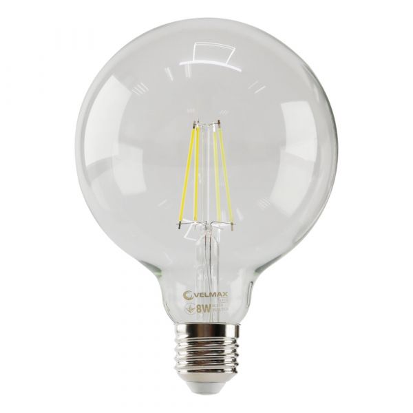 Лампа LED VELMAX V-FILAMENT-G125, 8W, E27, 4100K, 800LM