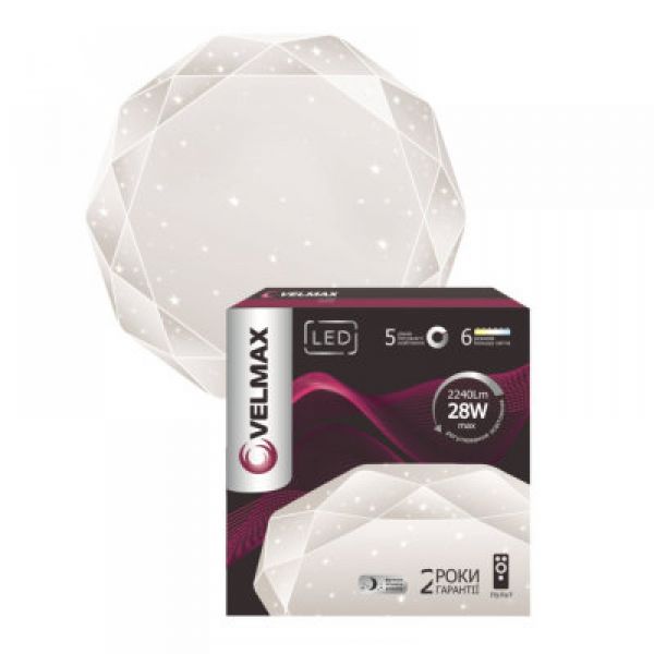 Светильник LED VELMAX V-CL-DIAMOND, 30W, SMART, 3000K-6500K, 2400LM, пульт дистанционного управления