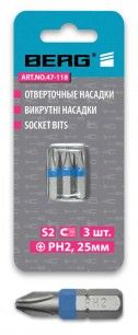 Отверточные насадки S2, PH2, 25мм, 3шт