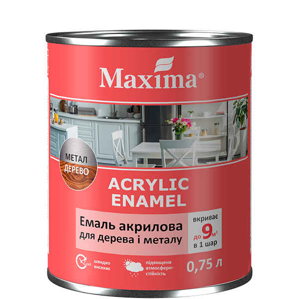 Эмаль акриловая для дерева и металла, белая шелковисто-матовая Maxima