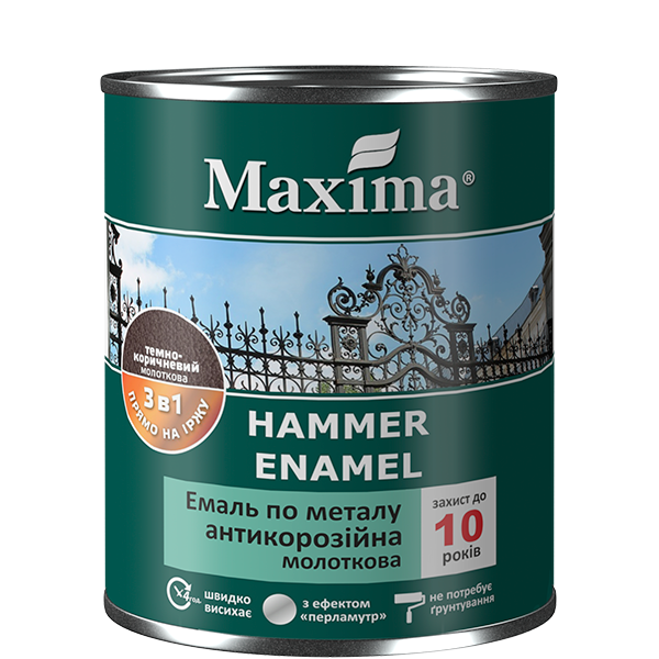 Эмаль антикоррозионная по металлу 3 в 1, молотковая Maxima